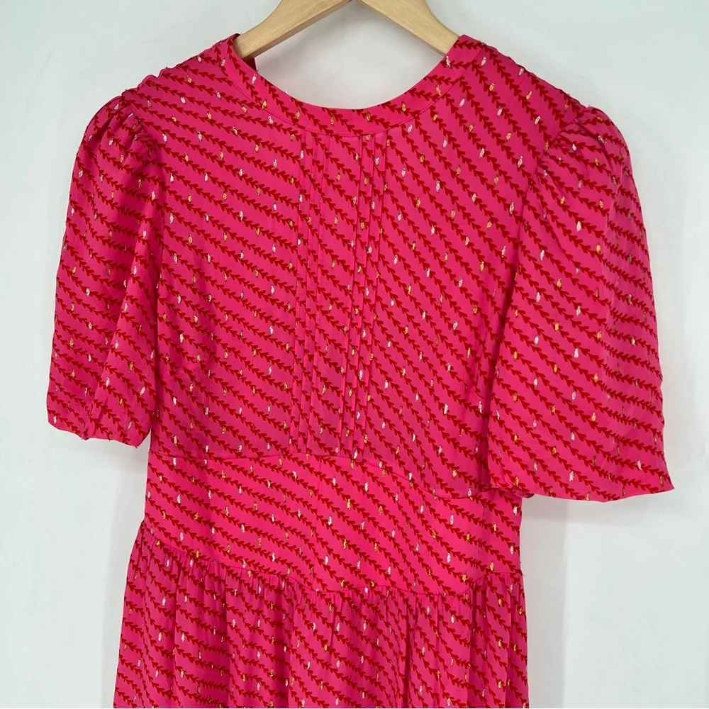 Whistles‎ Pink Diagonal Leaf Blair Midi stir Back Dress